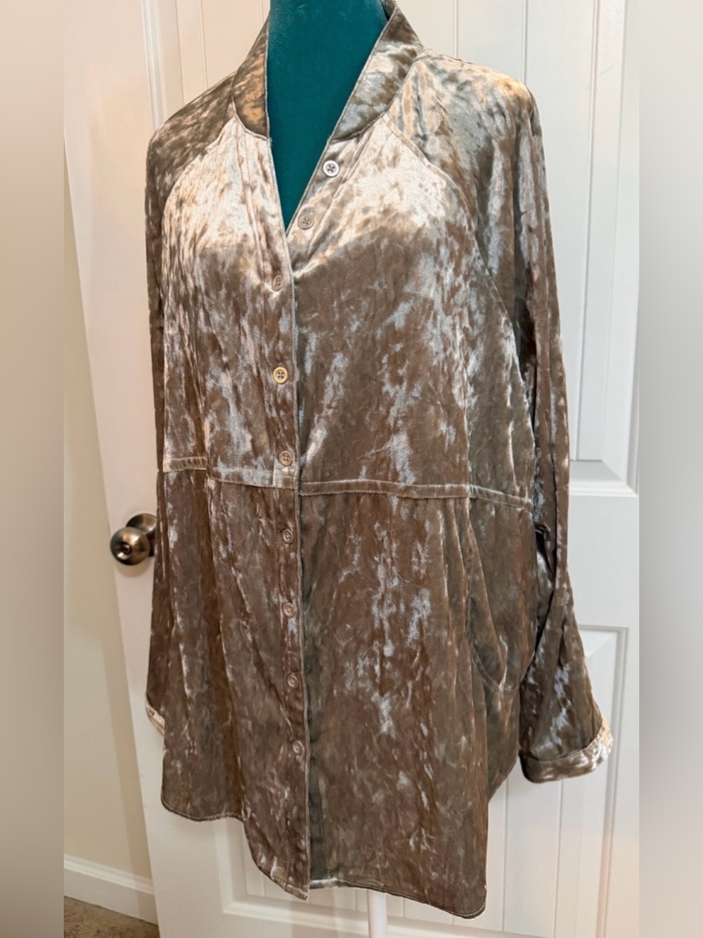 Cupio Silvery Taupe Velvet Tunic with Pockets Sz X-Large